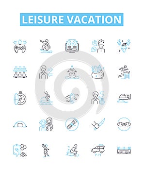 Leisure vacation vector line icons set. Vacation, Leisure, Break, Retreat, Getaway, Holiday, Recreation illustration