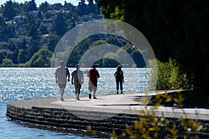 Leisure walk beside lake