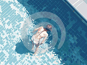 woman girl swim flat young water illustration holiday summer person pool. Generative AI.