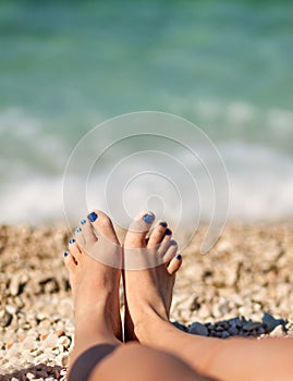 Leisure young girl fee relaxing at beach