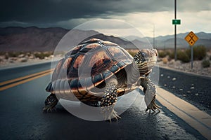 Leisurely Turtle Road Crossing. AI