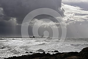 Leixoes harbor north wall under heavy storm photo