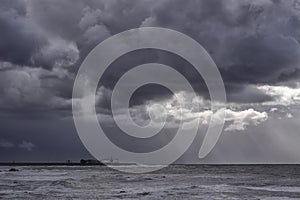 Leixoes harbor north wall under heavy storm photo