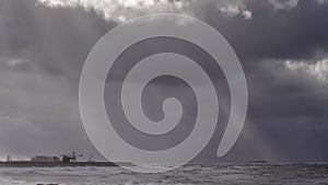 Leixoes harbor north wall under heavy storm photo