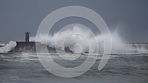 Leixoes harbor during sea storm photo