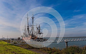 Batavia 17th century ship at Lelystad in Hollandnetherlands photo