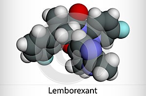 Lemborexant, C22H20F2N4O2 molecule. It is dual orexin receptor antagonist used in the treatment of insomnia. Molecular model