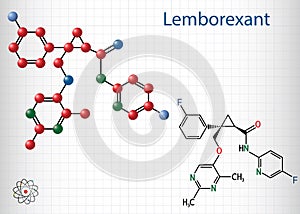 Lemborexant, C22H20F2N4O2 molecule. It is dual orexin receptor antagonist used in the treatment of insomnia. Structural chemical