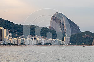 Leme And Copacabana Beach in rio de janeiro overlooking the sugar loaf on the sunset
