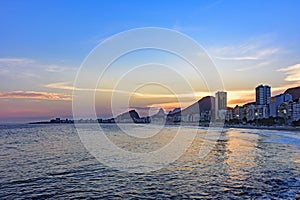 Leme and Copacabana beaches in Rio de Janeiro during sunset