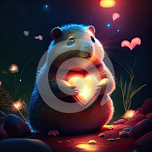 Lemming hugging heart Cute hamster holding heart in his hands. Valentine\'s day card. AI Generated animal ai