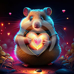 Lemming hugging heart Valentine\'s day greeting card with cute hamster holding heart Generative AI animal ai
