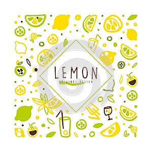 Lemon Banner Template Original Design, Freshly Lemonade and Refreshing Summer Drinks Poster, Card, Packaging Design