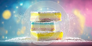 Lemon Bars On Background White Pink Blue Magical Fantasy Bokeh. Generative AI