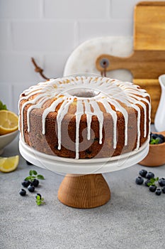 Lemon blueberry pound cake with powder sugar glaze