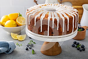 Lemon blueberry pound cake with powder sugar glaze photo