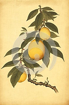 Lemon branch with lemons as illustration. AI Generated photo