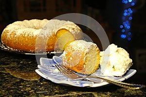 Lemon Bundt cake with peppermint ice cream with Holiday Lights photo