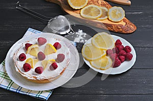 Lemon cake with raspberries