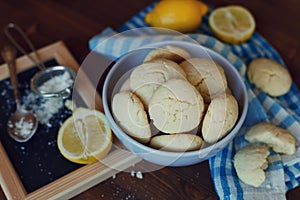 Lemon cookies in plate, biscuit Shortbread