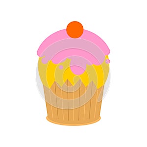 Lemon cupcake and cherry isolated. Sweets vector illustration