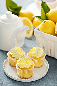 Lemon cupcakes with bright yellow frosting