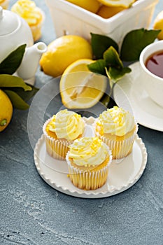 Lemon cupcakes with bright yellow frosting