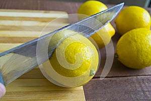 When the lemon is cut,Fresh juicy lemon on top of the salad and fresh for the fish,