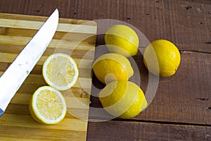 When the lemon is cut,Fresh juicy lemon on top of the salad and fresh for the fish,