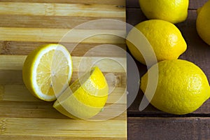 When the lemon is cut,Fresh juicy lemon on top of the salad and fresh for the fish,