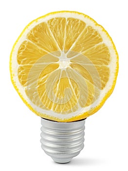 Lemon cut in half on the light bulb