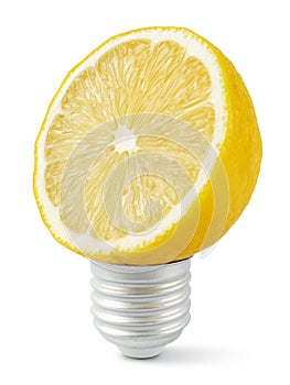 Lemon cut in half on the light bulb