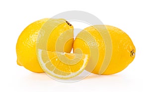 Fresh Lemon and cut half slice isolated on white background