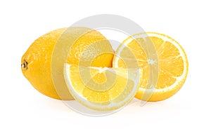 Lemon and cut half slice isolated on white background