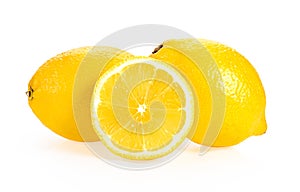 Lemon and cut half slice isolated on white background