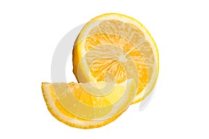 Lemon with cut and slice in half and isolated on white background