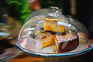 Lemon drizzle cake on a plate