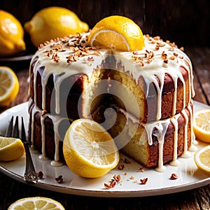 Lemon Drizzle Cake , traditional popular sweet dessert cake