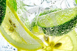 Lemon drop in fizzy sparkling water, juice