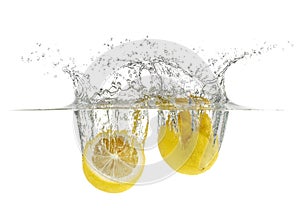 Lemon drop in fizzy sparkling water, juice photo