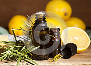 Lemon essential oil and rosemary