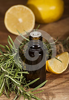 Lemon essential oil and rosemary