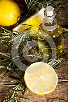 Lemon essential oil and rosemary