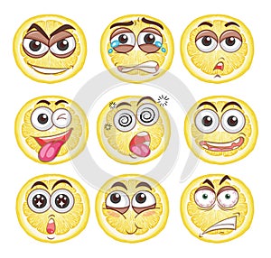 Lemon Faces Expression on White Background