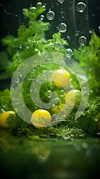 lemon and fennel in water with bubbles