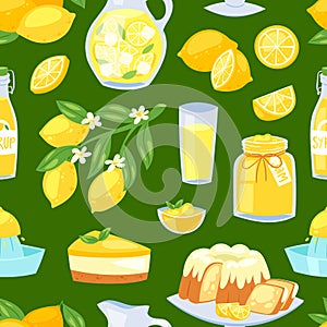 Lemon food vector lemony yellow citrus fruit and fresh lemonade or natural juice illustration set of lemon cake with jam