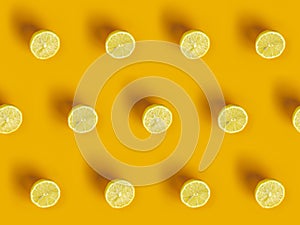 Lemon frame. Sliced citruses pattern on yellow background top