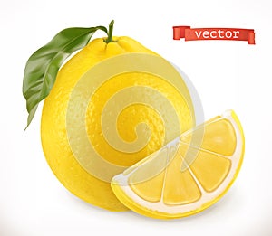 Lemon. Fresh fruit 3d realistic vector icon