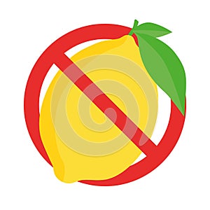 Lemon, fruit ban. Sign isolated on a white background