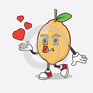 Lemon Fruit cartoon mascot character teasing with heart kiss